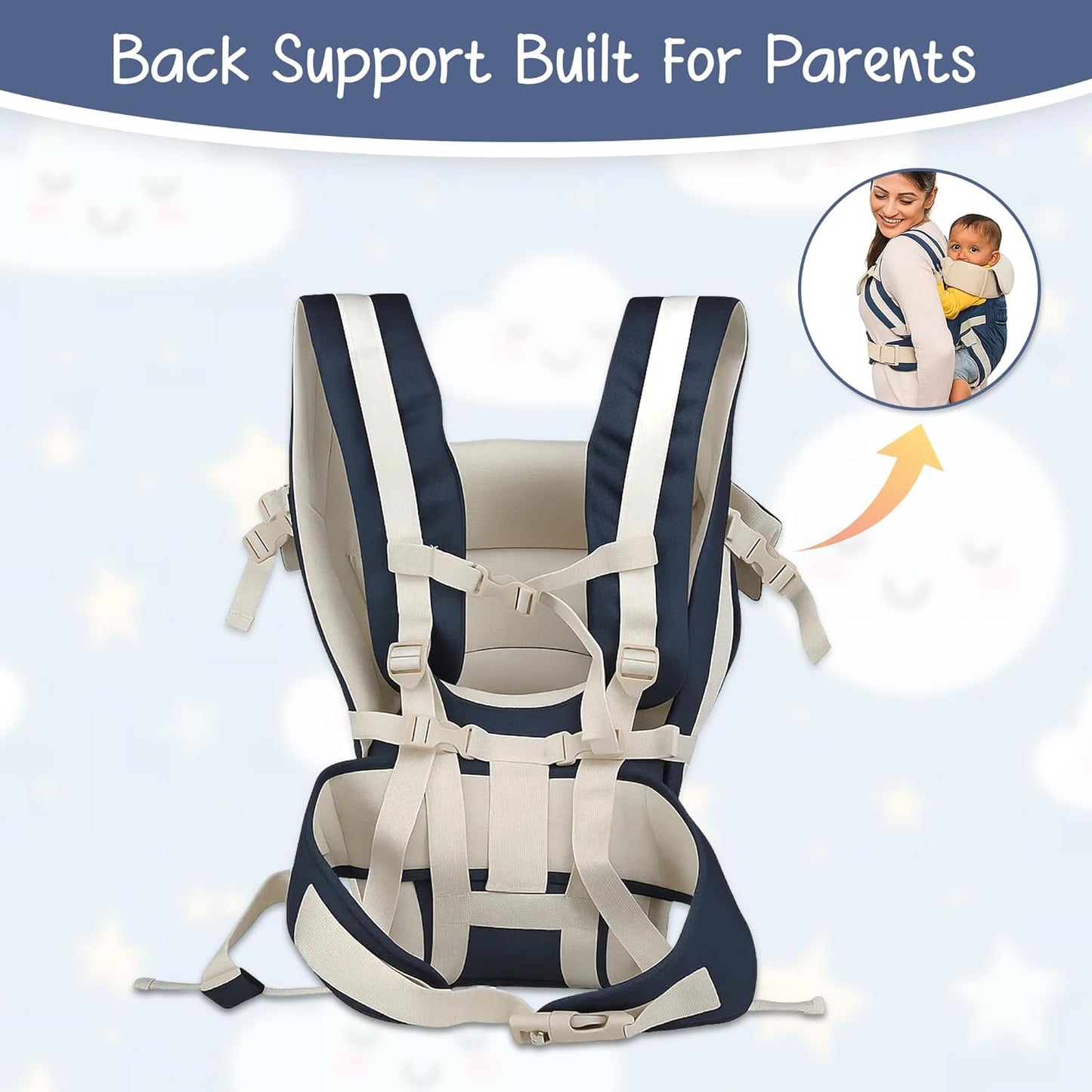 ilvora Infant& Child Holder Carrier Kangaroo Bag, Pack of 1 Navy Blue Colour, Baby Carrier Bag, Ergonomic & Soft Lightweight with Storage Pockets, Comfortable Baby Backpack for Newborn & Toddlers