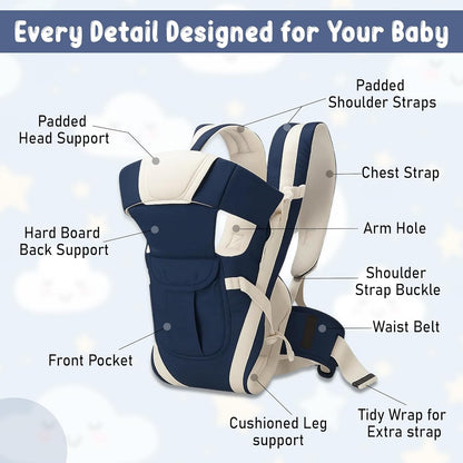 ilvora Infant& Child Holder Carrier Kangaroo Bag, Pack of 1 Navy Blue Colour, Baby Carrier Bag, Ergonomic & Soft Lightweight with Storage Pockets, Comfortable Baby Backpack for Newborn & Toddlers