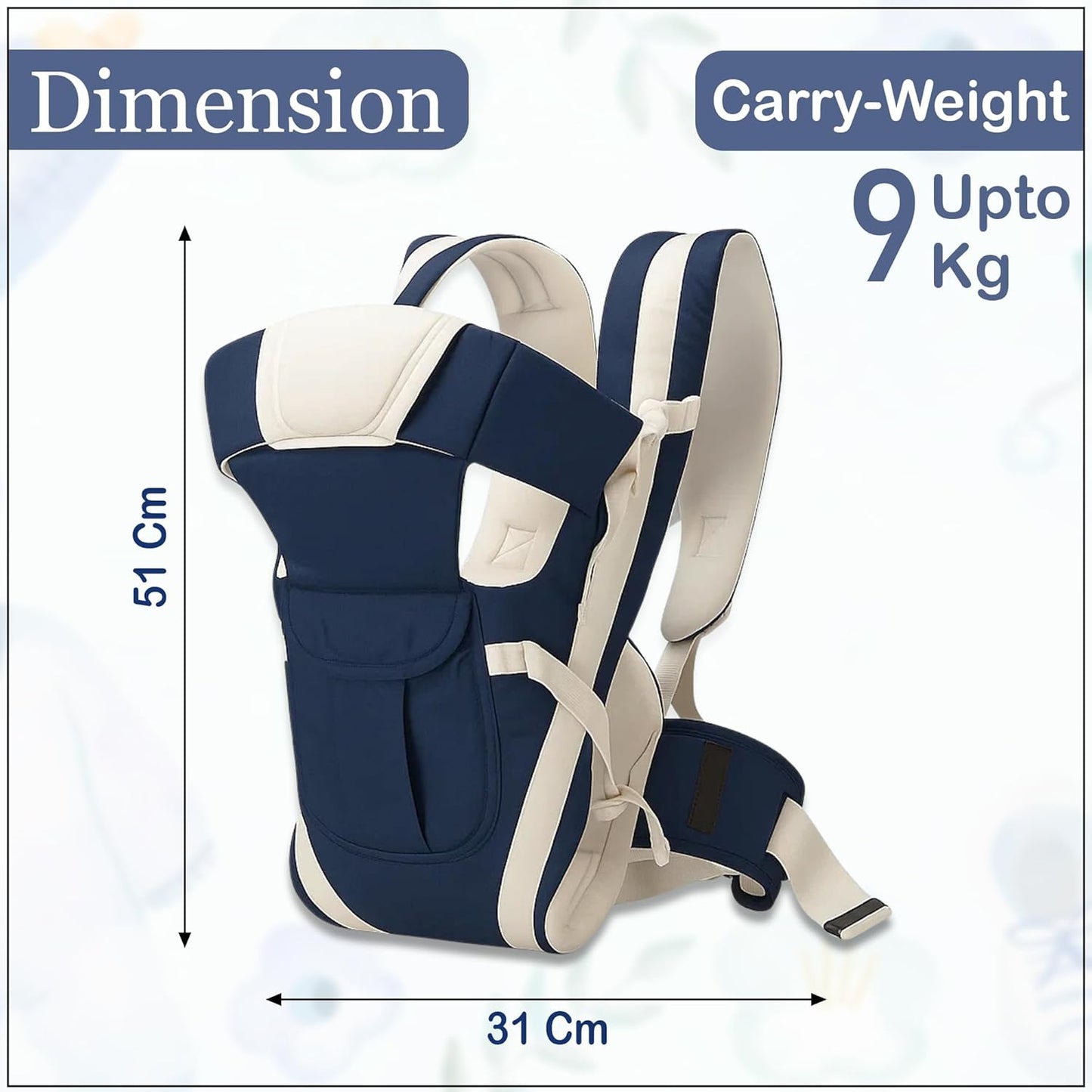 ilvora Infant& Child Holder Carrier Kangaroo Bag, Pack of 1 Navy Blue Colour, Baby Carrier Bag, Ergonomic & Soft Lightweight with Storage Pockets, Comfortable Baby Backpack for Newborn & Toddlers